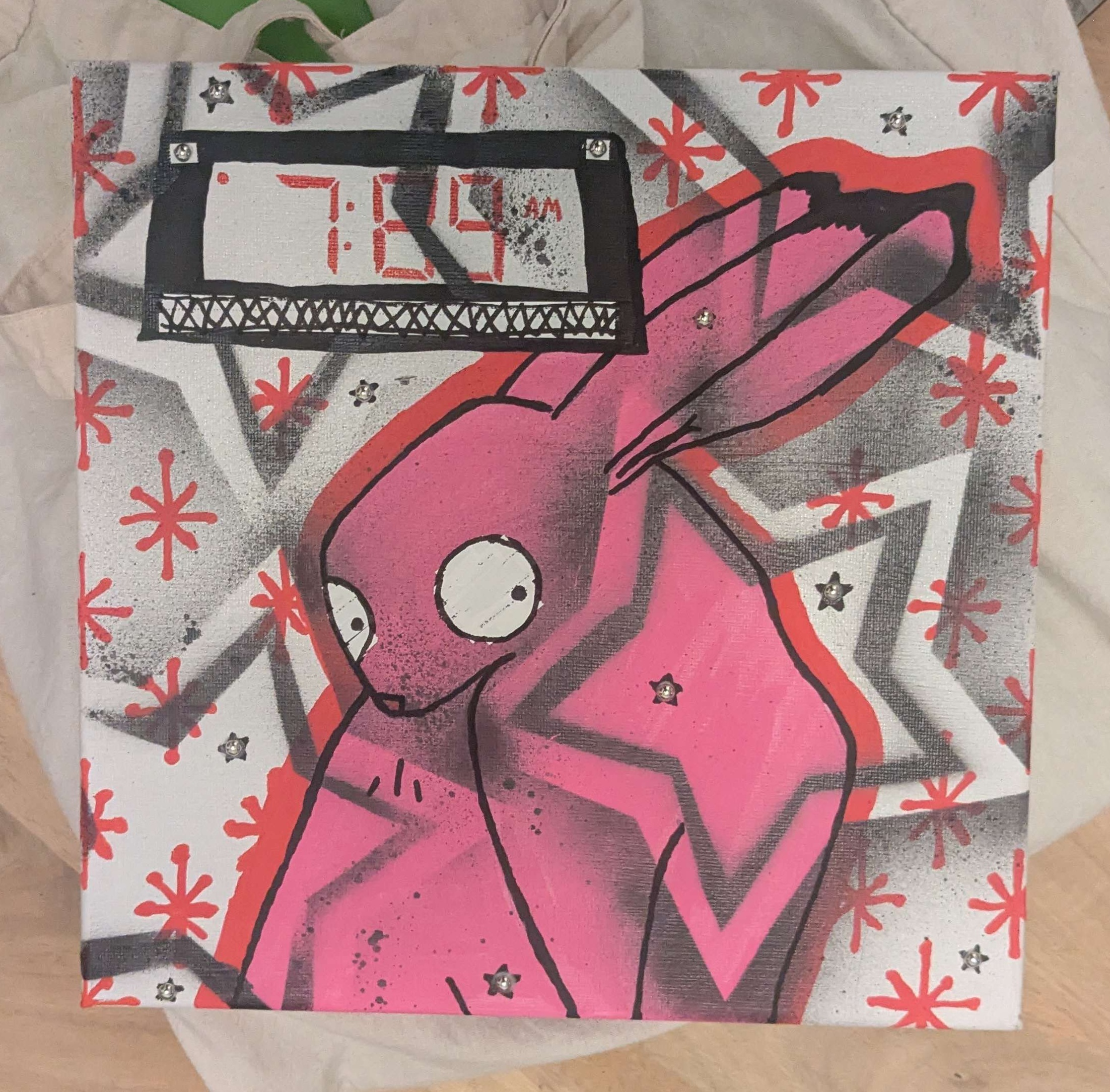 painting of a pink bunny
