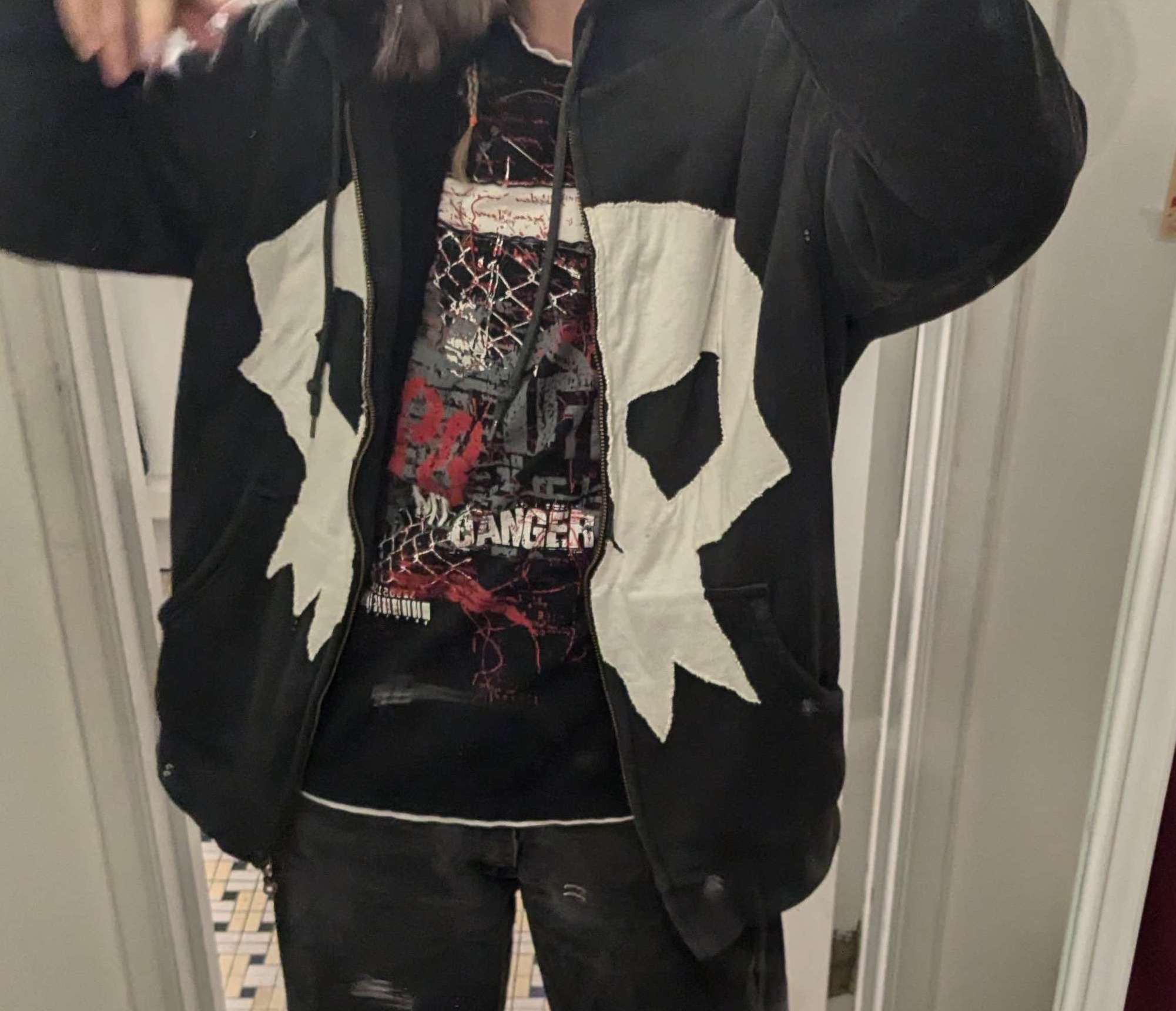 Skull on black hoodie