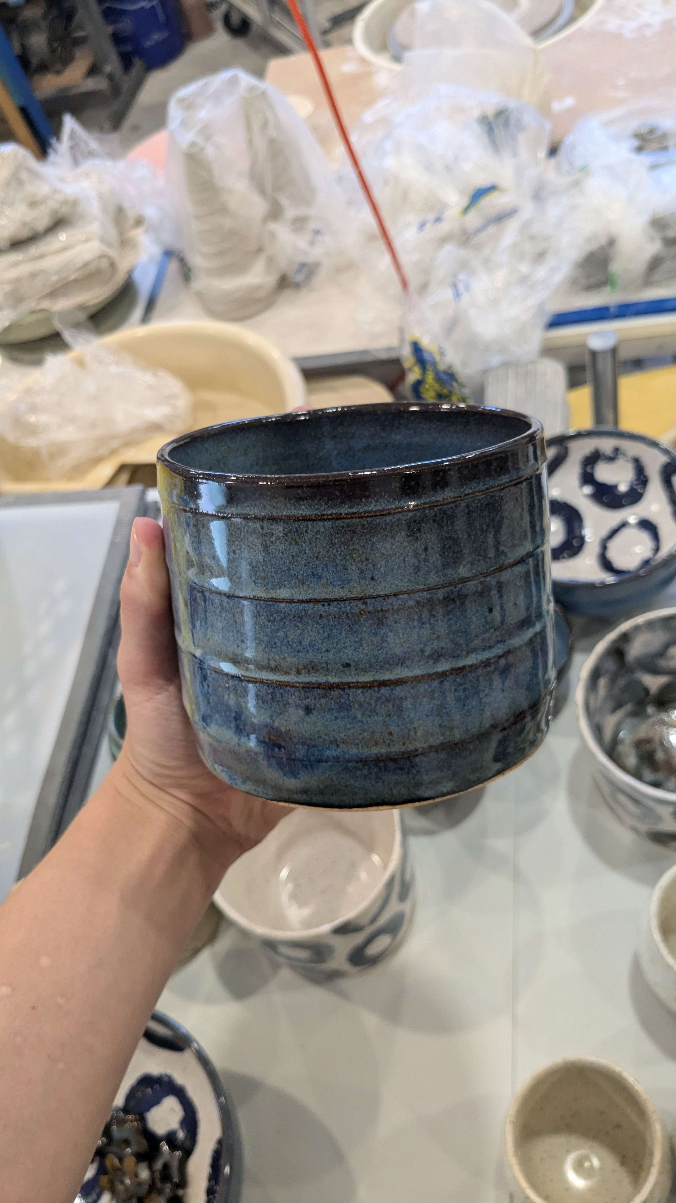 blue cooking utensil holder